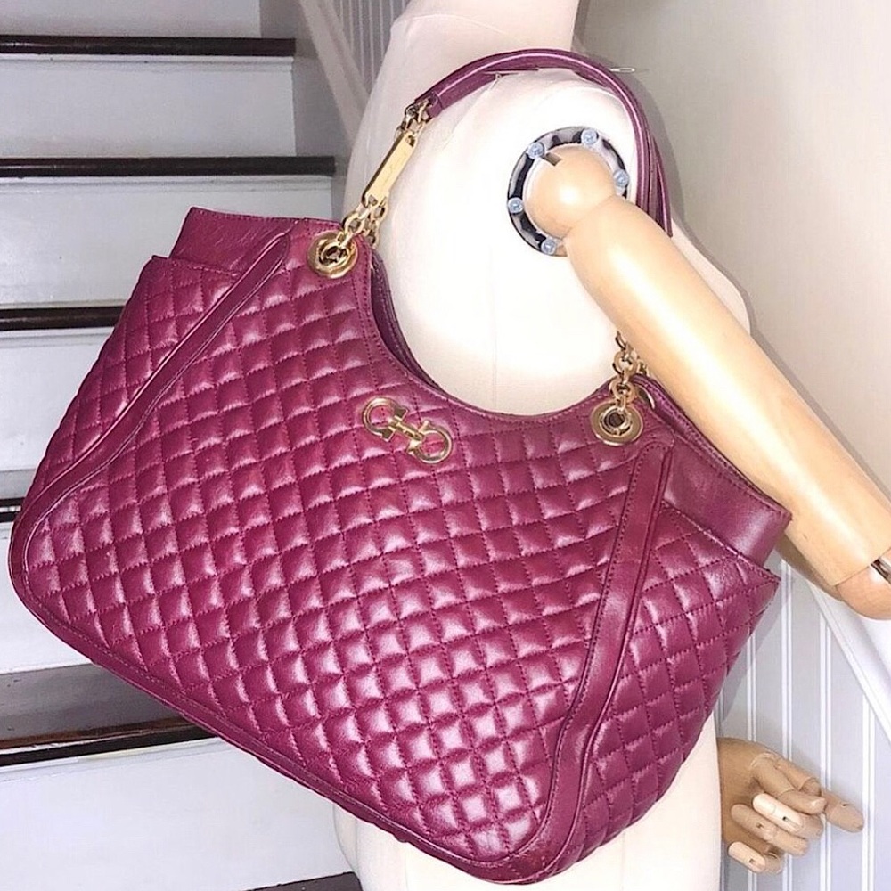 SALVATORE FERRAGAMO Gancini Betulla Diamond Quilted Large Leather Shoulder Bag